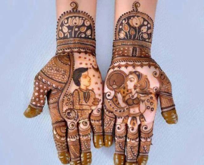 साजन-सजनी मेहंदी डिजाइन- karwa chauth husband mehendi