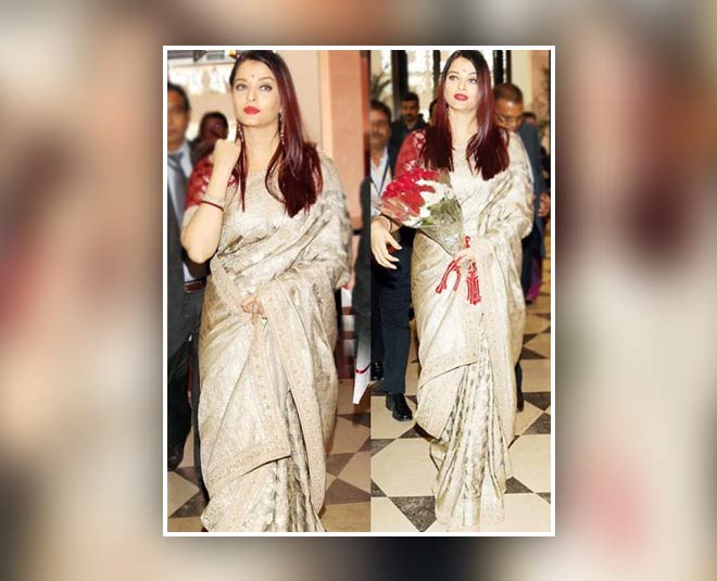 गोल्डन और ऑफव्हाइट लुक- aishwarya sabyasachi golden
