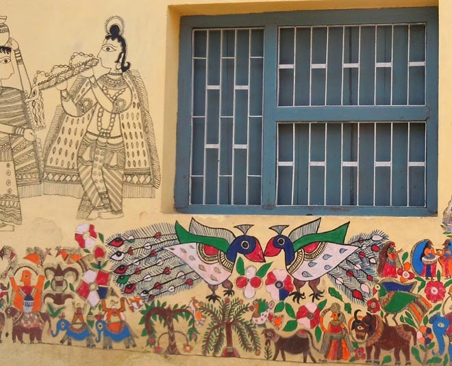 madhubani paintings of bihar in Jitwarpur village inside 