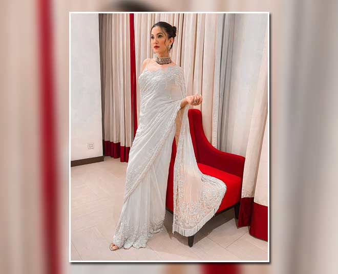 gauhar khan inspired latest light weight saree