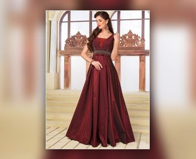 Avika Gor in Kalki maroon long reception gown with embellished bodice and  waistline