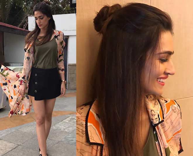 inside , half Bun hairstyle