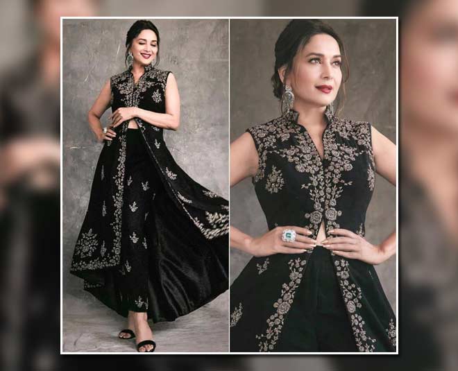 इंडो-वेस्टर्न लुक madhuri dixit black cape dress latest look