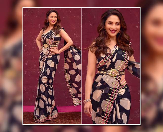madhuri dixit inspired latest light weight saree