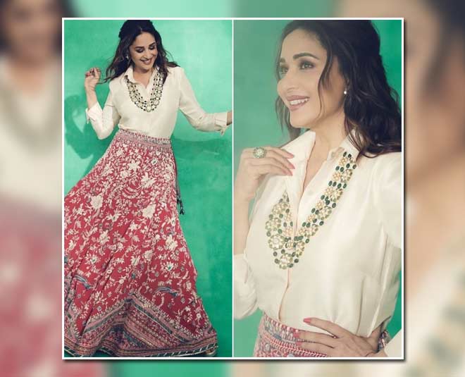 व्हाइट शर्ट विद स्कर्ट madhuri dixit skirt look latest look
