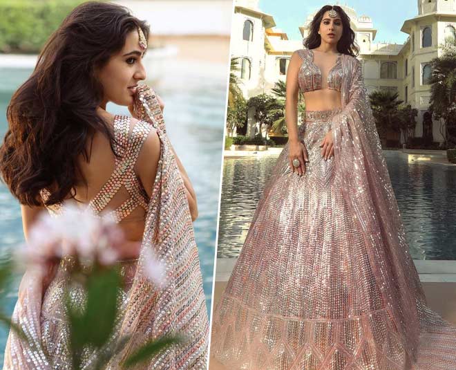sara ali khan peach lehenga