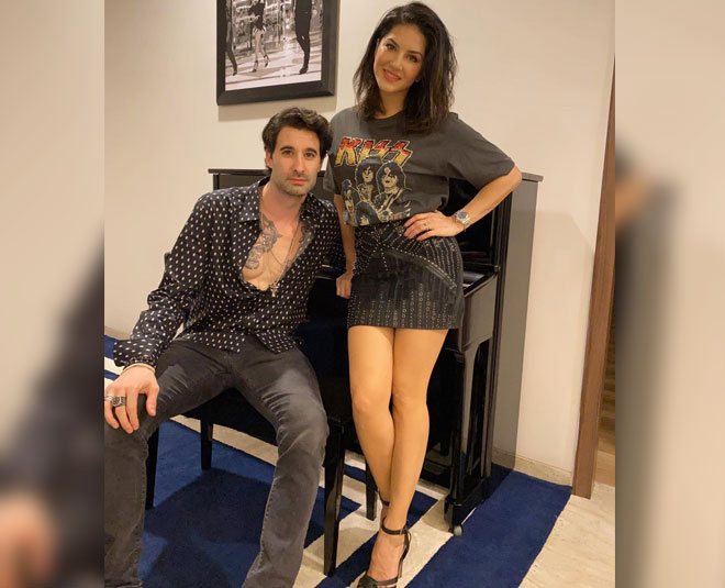 sunny leone skirt style printed shirt