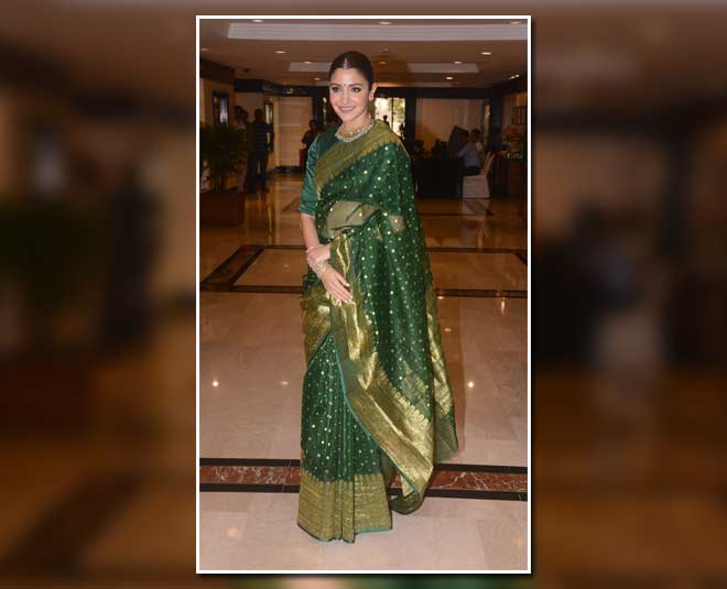 चंदेरी सिल्क साड़ी anushka green saree