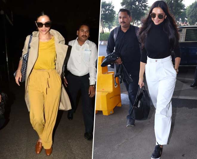 Deepika Padukone In Turtleneck Sweater and Trousers, Leather Handbag and  Heels at Mumbai Airport | VOGUE India