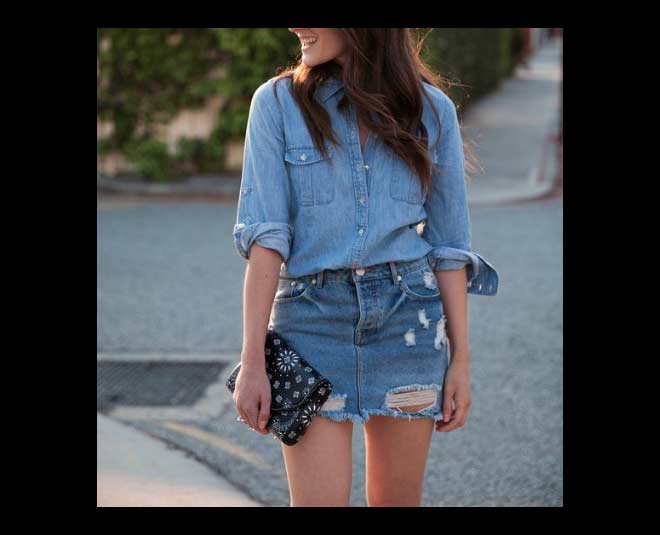 denim shirt with scurt
