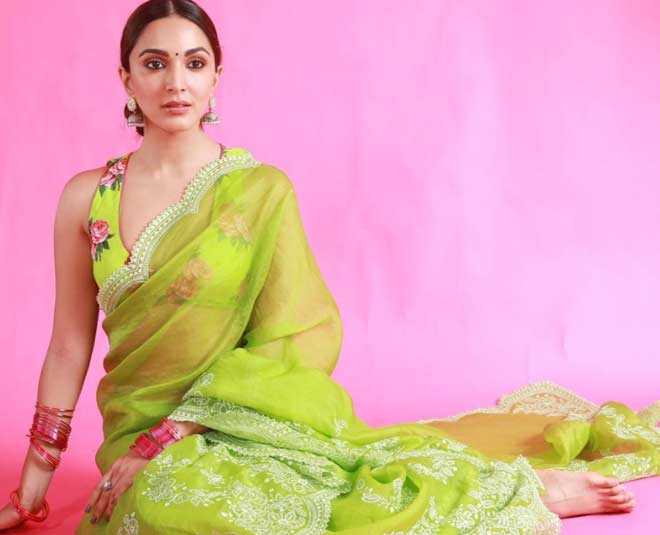 kiara advani in sheer green saree