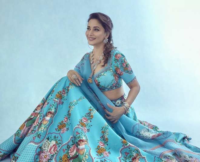 madhuri dixit frill blouse look