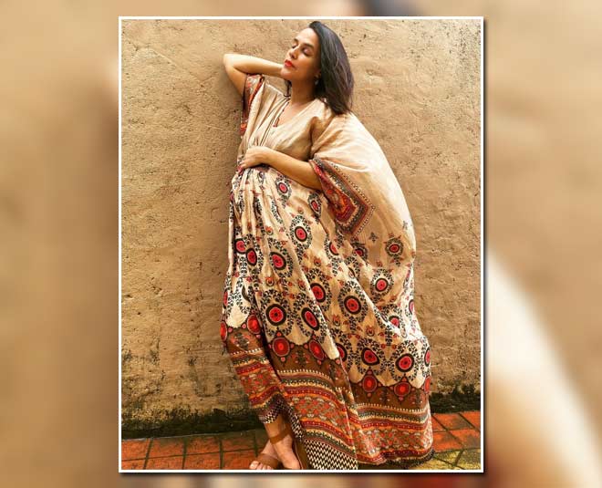 neha dhupia kaftan maternity outfit