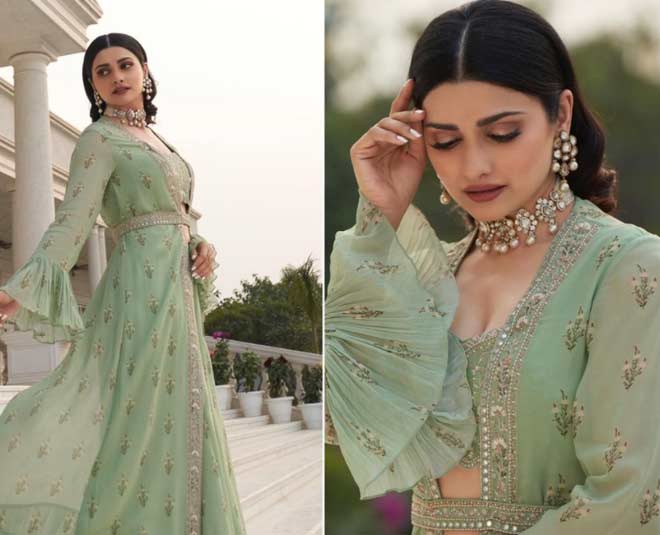 prachi desai green lehenga