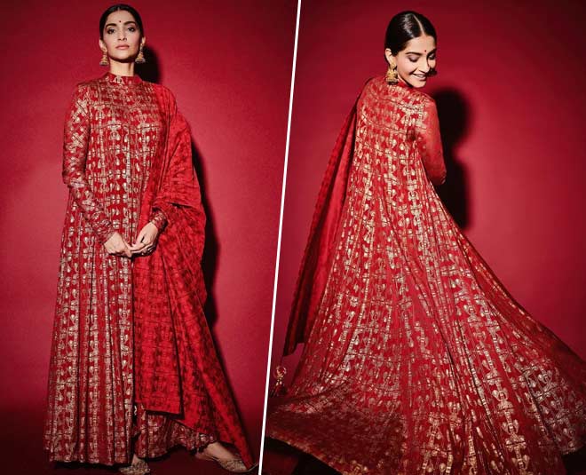 saonam kapoor in red anarkali