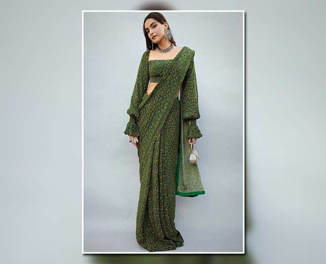 प्रिंटेड ग्रीन साड़ी sonam green saree