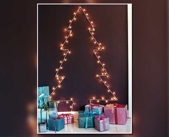 christmas tree on wall with lights