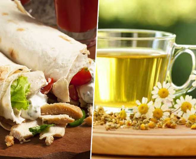 herble tea and chicken roll