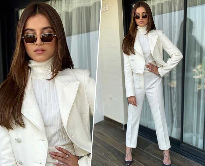 pant suit with high neck