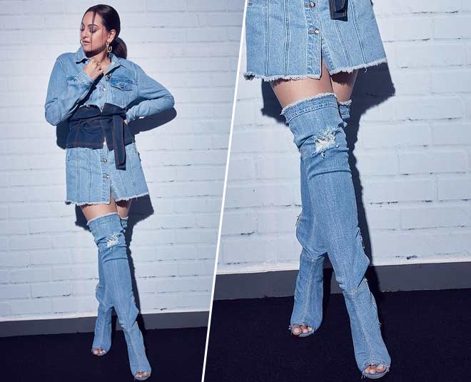 Jennifer Lopez's Versace Denim Boots Have Twitter Wondering If Her Pants  Fell Down | Denim boots outfit, Thigh high denim boots, Fashion fail