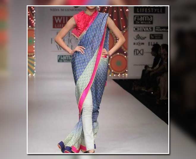 wear  saree  on  denim