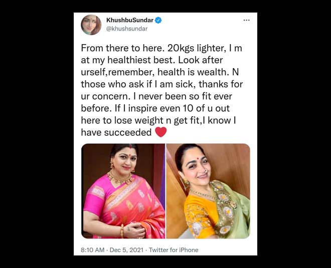 weight loss  kgs khusbhu sundar twitter