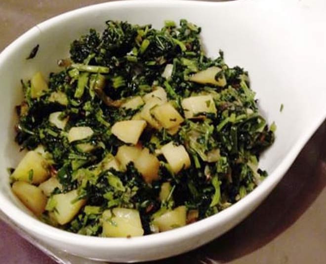 methi aalu saag  recipes at home inside 