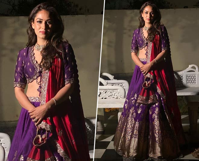 purple lehenga style inside 