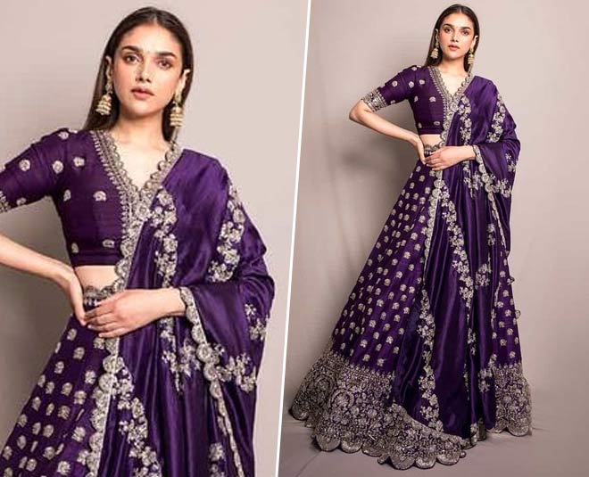purple lehenga style inside 