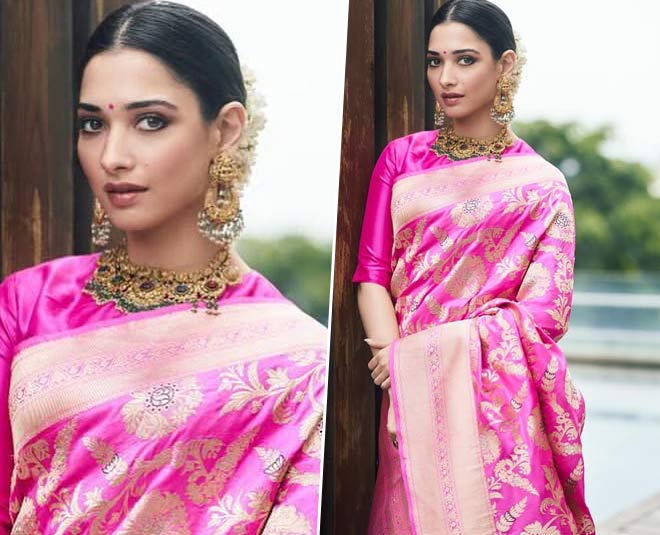 pink saree look inside 