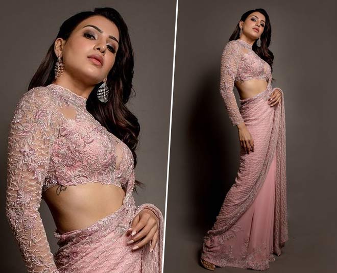 pink saree look inside 