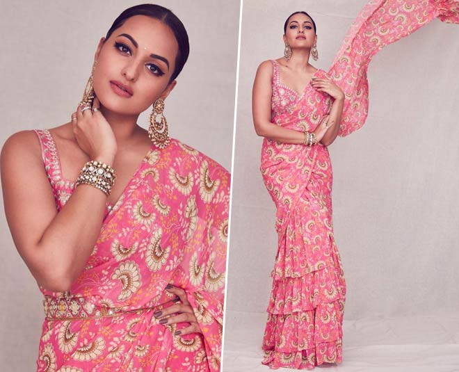 pink saree look inside 