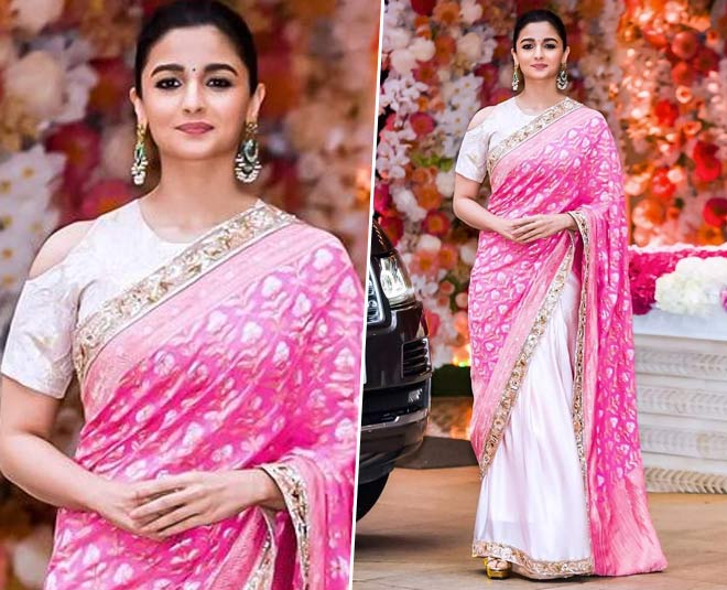 pink saree look inside 