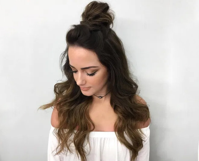top half bun hairstyle