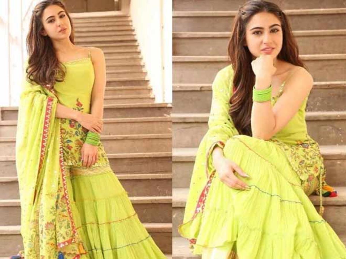 sara ali khan green sharara