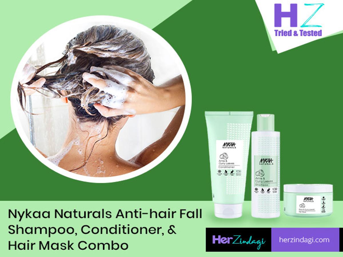 HZ Tried & Tested: Nykaa Naturals Amla & Curry Leaves Anti-Hair Fall Shampoo,  Conditioner, Hair Mask Combo Review | HerZindagi