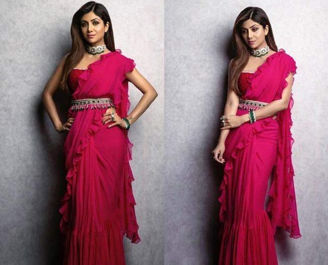 ruffel  saree  shilpa shetty  look