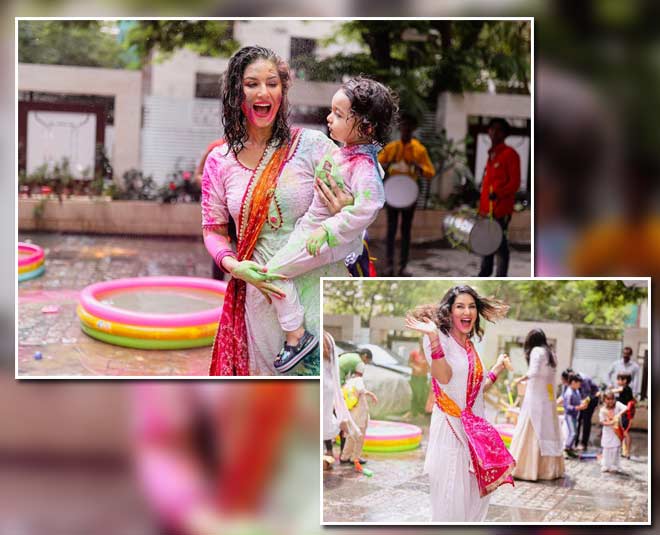 सनी लियोनी की होली पार्टी और बच्चों के साथ मस्ती- . sunny leone holi party