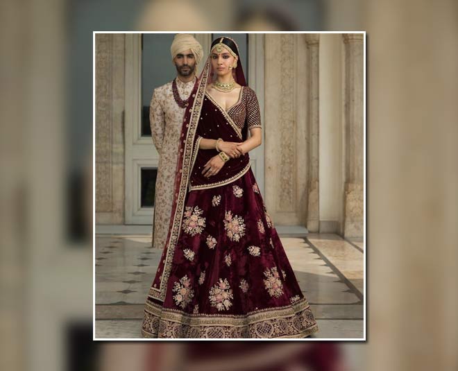 Maroon Velvet Bridal Lehenga