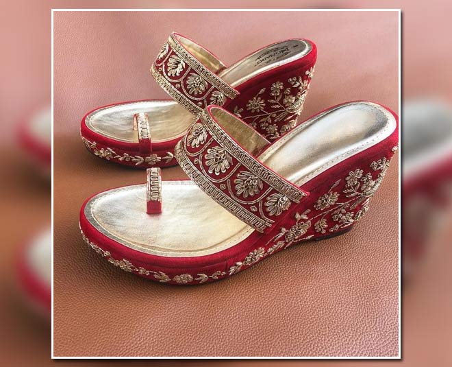 Lily Golden Wedges | Bridal Shoes with 3D embroidery – aroundalways