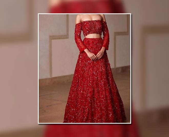 Red sequins work lehenga – Ricco India