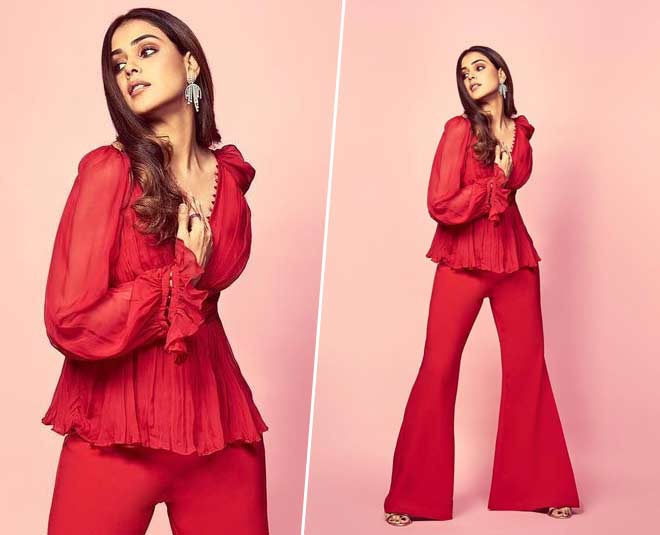 genelia deshmukh western outfits red co ord set