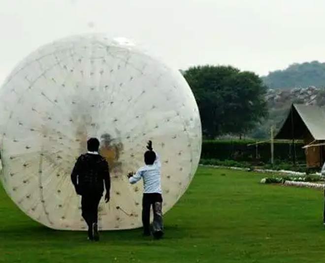 zorbing at camp tikkling inside 