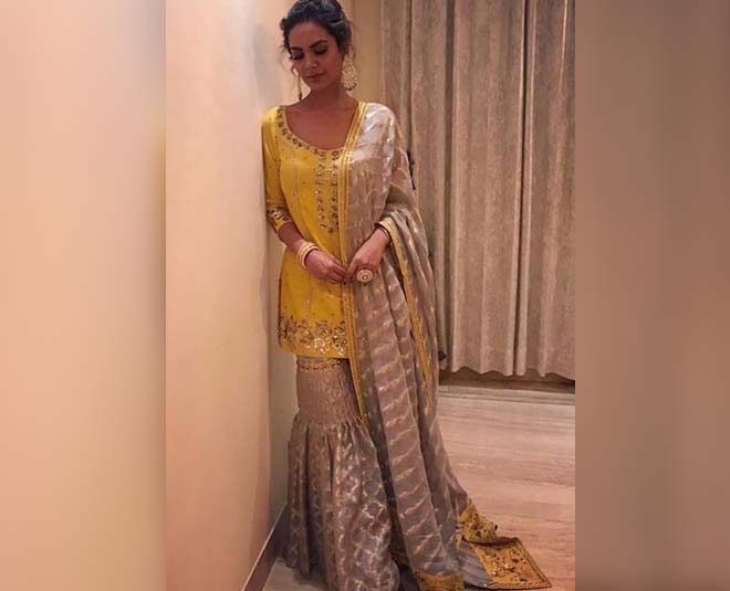 Yellow and Grey Color Combination Party Wear Gown :: ANOKHI FASHION