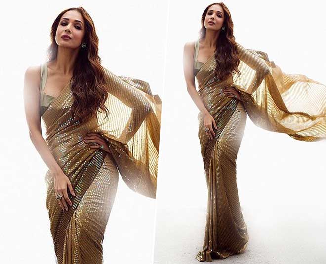 ग्लैमरस साड़ी लुक malaika arora light saree ideas