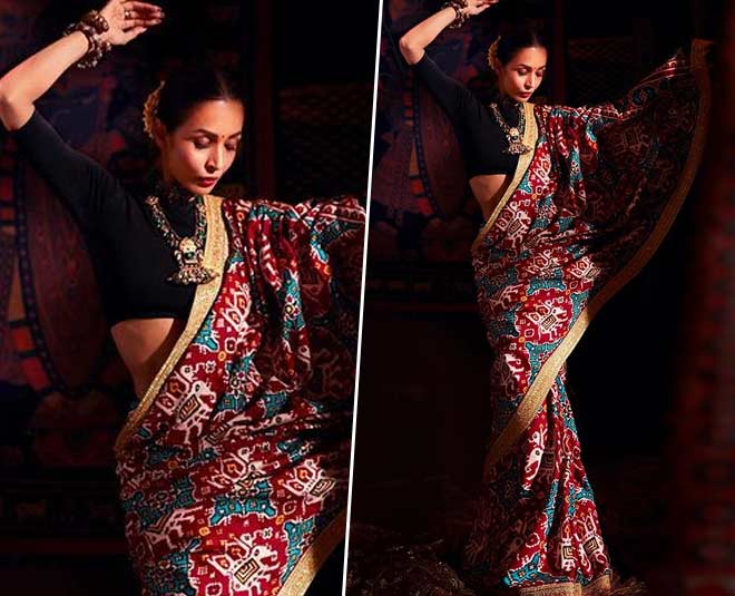 पटोला साड़ी लुक malaika arora patola saree