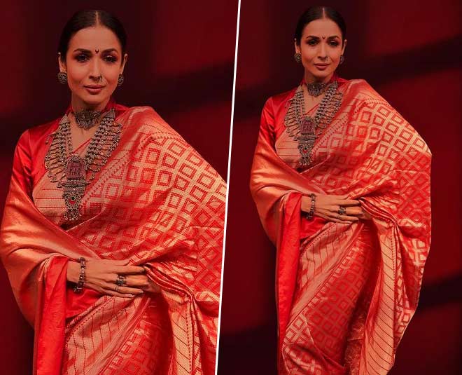 मलाइका अरोड़ा सिल्क साड़ी लुक malaika arora silk saree