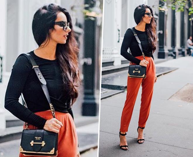 Orange outfit ideas with trousers leggings blouse  Satin Pants Outfit   fashion model Fast fashion Orange Outfit