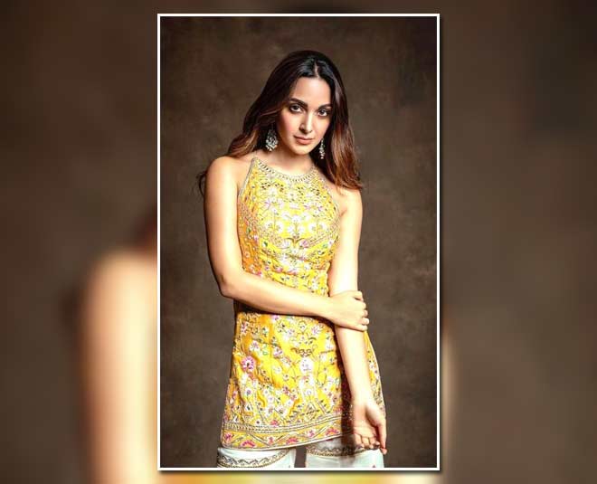Kiara Advani's Halter Neck, Embellished Kurta kiara advani yellow kurta