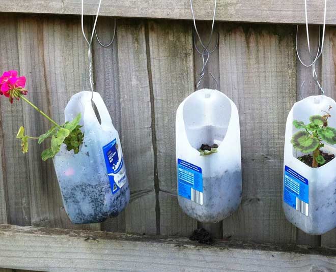 milk jug uses in garden as planter